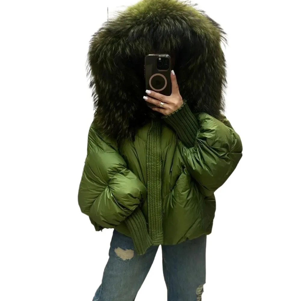 OFTBUY Damen Wasserdichte Daunenjacke, Übergroßer Echtfellmantel mit Fuchspelz, Stilvolle Winterjacke für Damen, Gänsedaunen, Freizeitkleidung