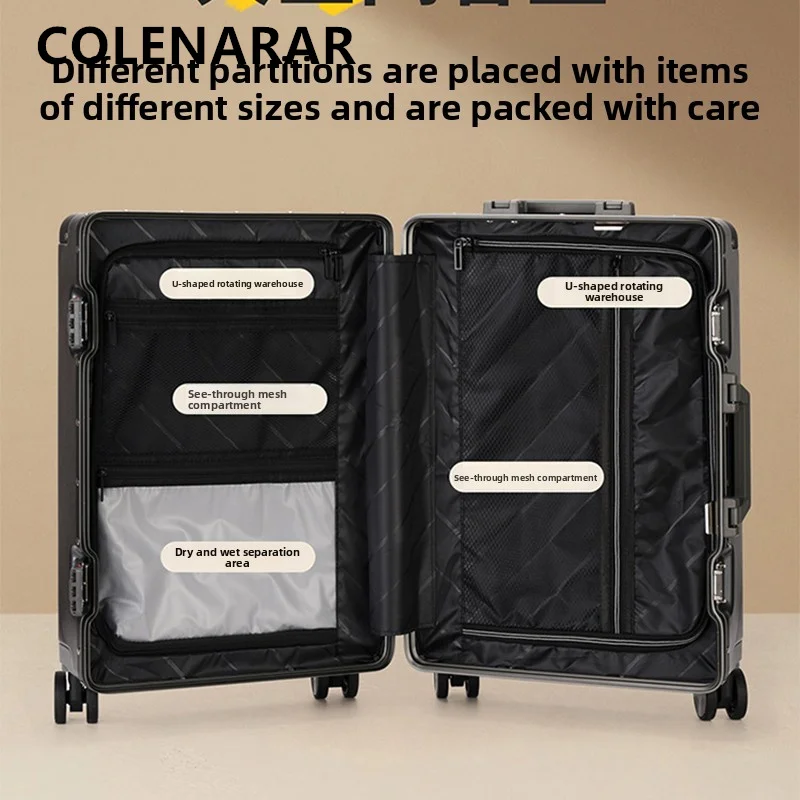 COLENARA حقيبة الألومنيوم الإطار الصعود صندوق 20 بوصة الصعود صندوق 22 "24" 26 "28" 30 "سعة كبيرة PC حقيبة تروللي بعجلات المقصورة الأمتعة