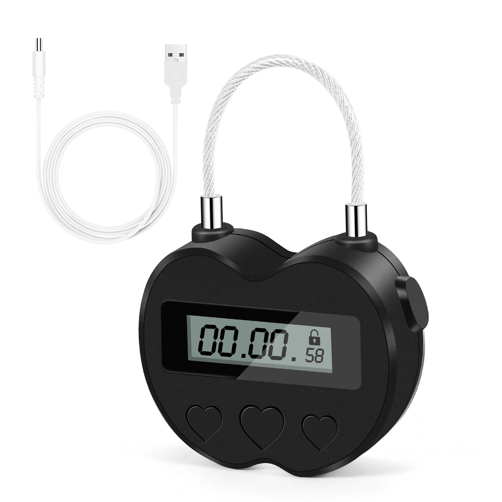 Smart Time Lock LCD Display Time Lock Multifunction Travel Electronic Timer, Waterproof USB Rechargeable Temporary Timer Padlock