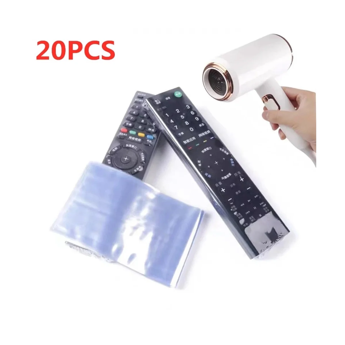 20PCS Transparent Heat Shrink Film TV/ Air Condition Remote Control Cover Universal Protective Bag, 8X25CM