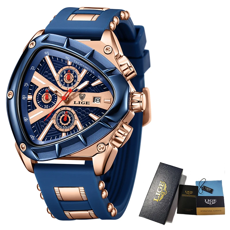 LIGE Luxury Fashion Quartz Man Watch cinturino in Silicone triangolo irregolare orologio da polso luminoso impermeabile creativo per uomo data automatica