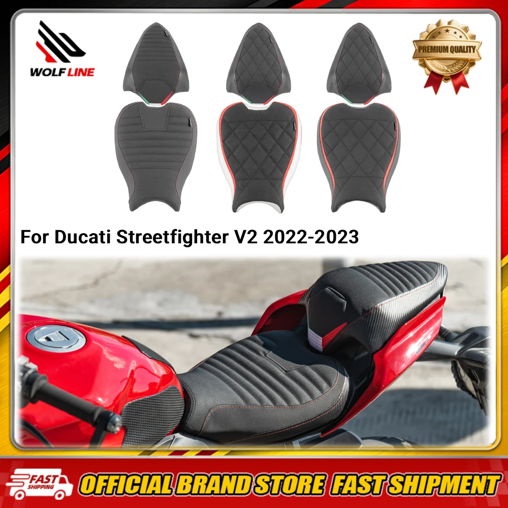 WOLFLINE Driver Passenger Double Seat for Ducati Streetfighter V2 2022-2023 Front&Rear Seat Cushion for Daily Commute Long Tour