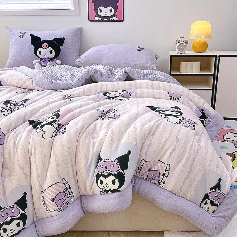 New Sanrios Kuromi Cartoon Character Hello Kittys Cute Melody Bean Velvet Family Dormitory Winter Cartoon Blanket with A Core