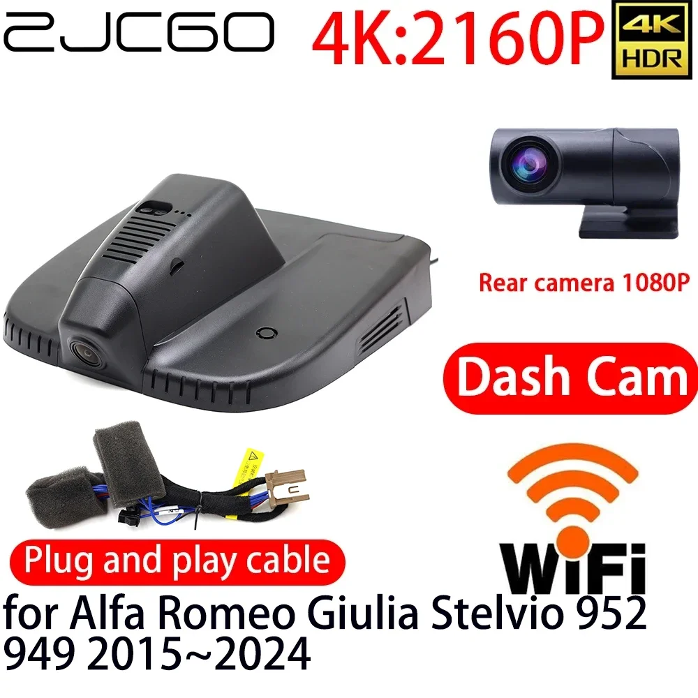 

ZJCGO 4K DVR Dash Cam Wifi Front Rear Camera 24h Monitor for Alfa Romeo Giulia Stelvio 952 949 2015~2024