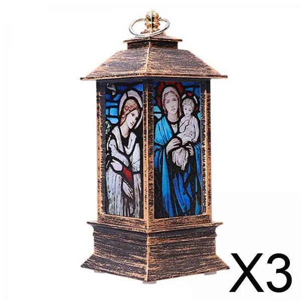 

3xChristmas Decor LED Jesus Lantern for Garden Home Living Room Copper Color