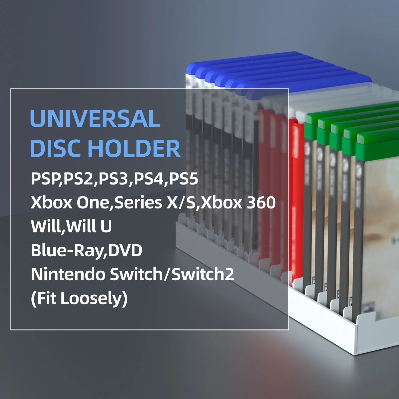 Video Game Storage Stand Tower for PS5/ PS4/ PS3/ Xbox Series S & X/Xbox one Game, Universal Game Disc Holder Vertical Blu Ray C