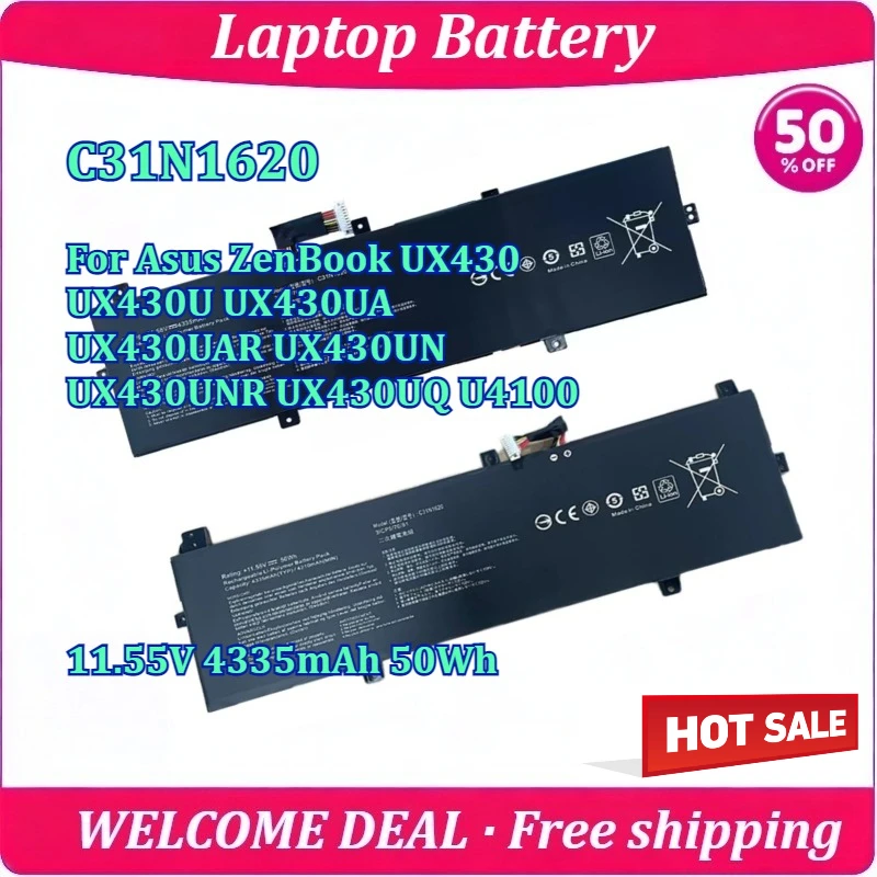

New C31N1620 Laptop Battery For Asus ZenBook UX430 UX430U UX430UA UX430UAR UX430UN UX430UNR UX430UQ U4100 11.55V 4335mAh 50Wh