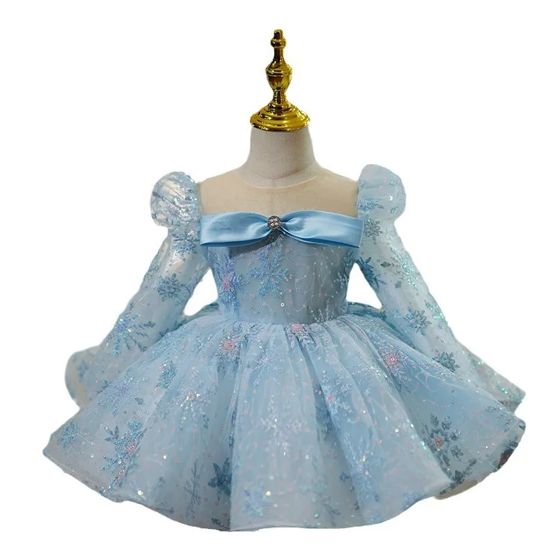 Robe de Princesse à Paillettes à Manches sulfet Col Rond pour Fille, Simple et Élégante, Personnalisée, pour Mariage, Bal, ixd'Anniversaire, pour Enfant