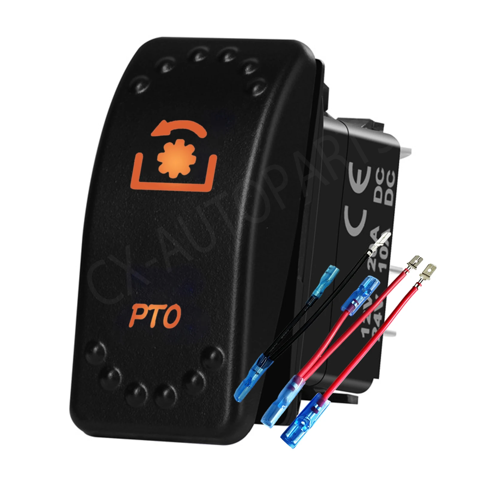 PTO-Kippschalter 12V 24V 5-polig Ein/Aus SPST Kipptyp mit gelber Hintergrundbeleuchtung für Auto, LKW, Anhänger, Traktor, Boot, Automatikmaschine