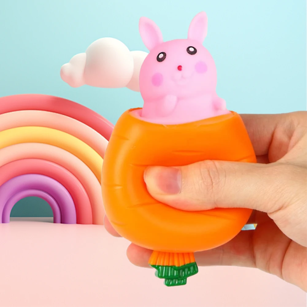 Jouet à presser lapin carotte de pâques, lapin mignon, jouet anti-Stress pour panier de pâques