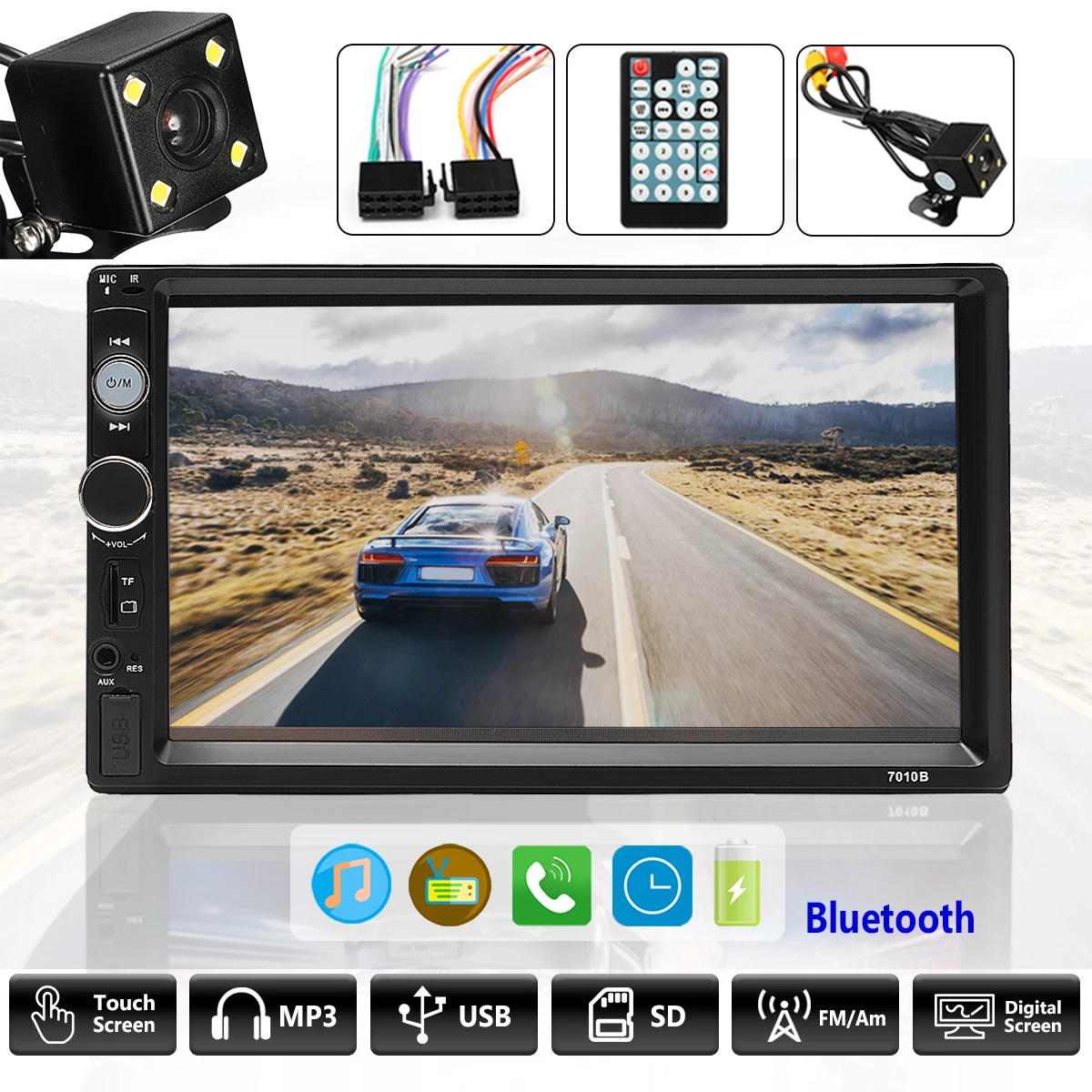 

2Din Auto Radio Car Universal Multimedia Player MP5 Wired CarPlay Android Auto Mirror Link BT Support Rear View Camera