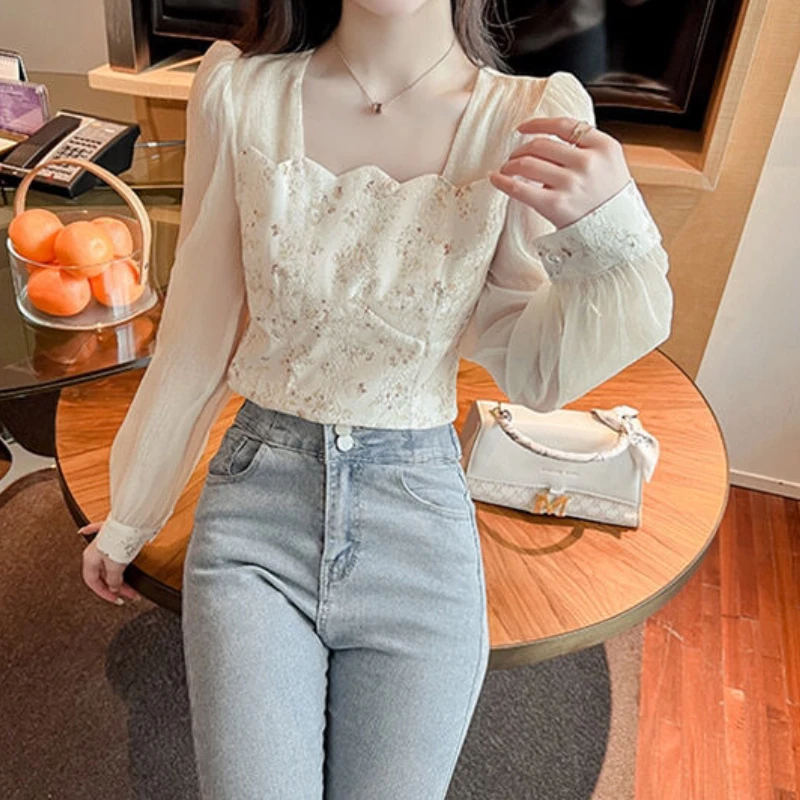 Blouses Women Patchwork Slim Design New Chic Korean Style Ladies Elegant Retro All-match Spring Autumn Clothes Simple Streetwear