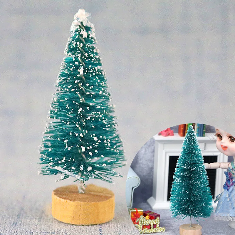 12pcs Small Pine Snow Frost Sisal Mini Christmas Tree Decor Tabletop Cute Beautiful Christmas Decorative Present Ornaments