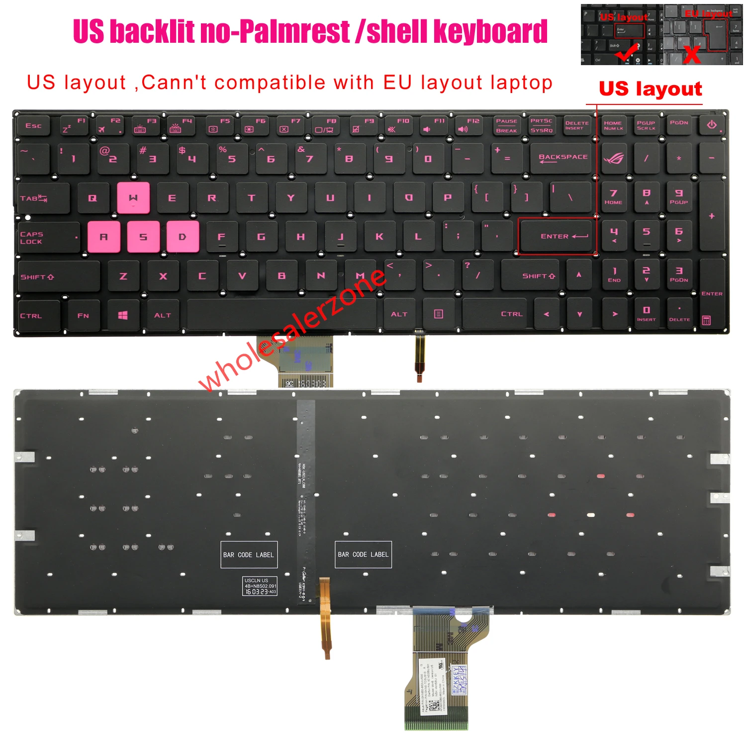 US backlit keyboard for ASUS Rog ASUS Rog GL502 GL502V GL502VM GL502VS GL502VT GL502VS-WS71 laptop V156262AS1US 0KN0-TD1US11