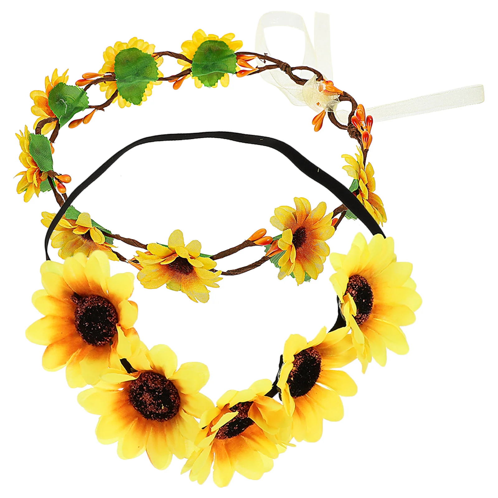 Diadema de flores para el sol, 2 piezas, Aro para el pelo, guirnalda Floral, tocado de Cosplay, corona, pañuelos, bufanda de decoración Hippie