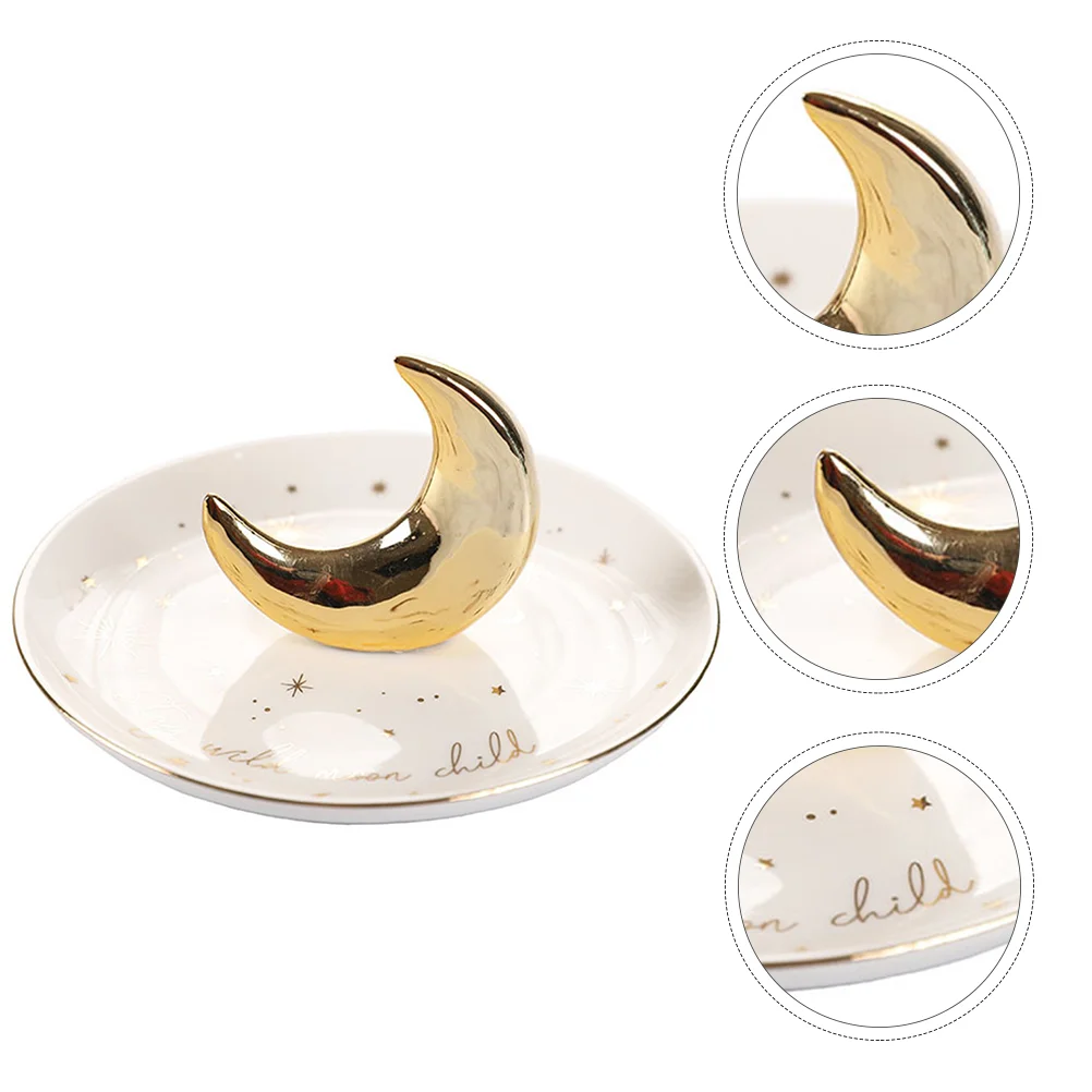 

Ceramic Whiteware Jewelry Tray Moon Stars Storage Dish Golden Display ganizer Plate High End Retro Elegant Simple Smooth
