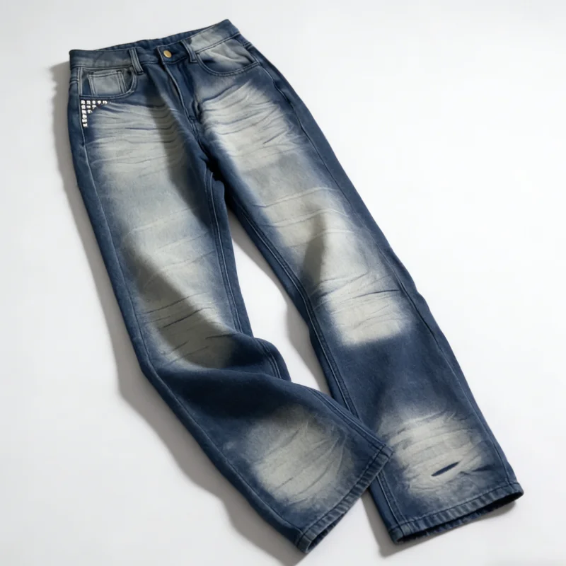 

American retro high waisted slightly flared jeans for men and women in autumn and winter new high street design loose and slim