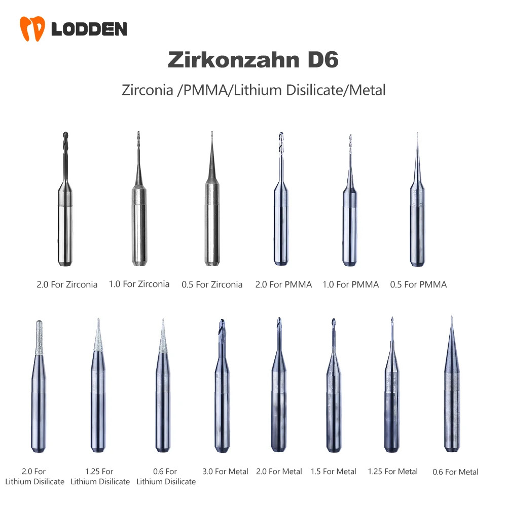 Zirkonzahn Milling Burs D6 Diamond Coating Milling Cutter For Zirconia Lithium Disilicate PMMA Metal Zirkonzahn Milling Machine