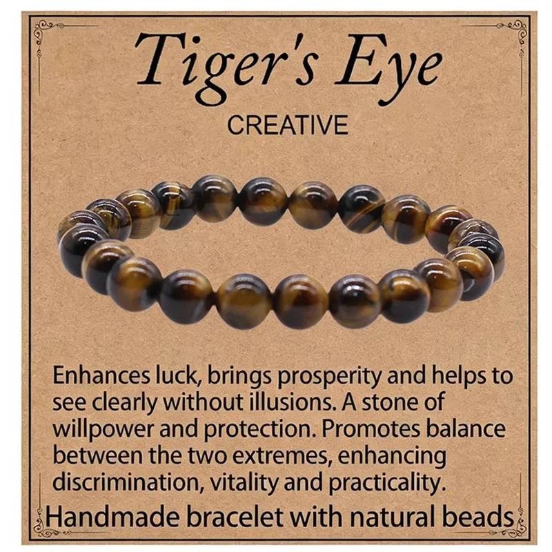 Natural Black Obsidian Volcanic Stone Energy Protection Elastic Bracelet Handmade Beaded Eco-Friendly Fashion With Card