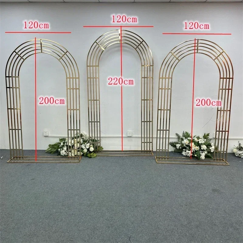 Novo brilhante curvado cinco barras tela prateleira arco de casamento banhado a ouro geometria flor suporte de porta artificial decoração floral quadro