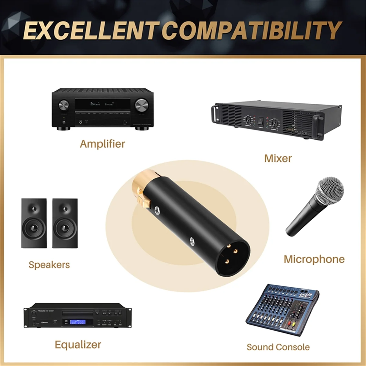 Adapter XLR 3-pinowy żeński na 3-pinowy męski XLR, interfejsy audio, do kabla mikrofonowego stereo