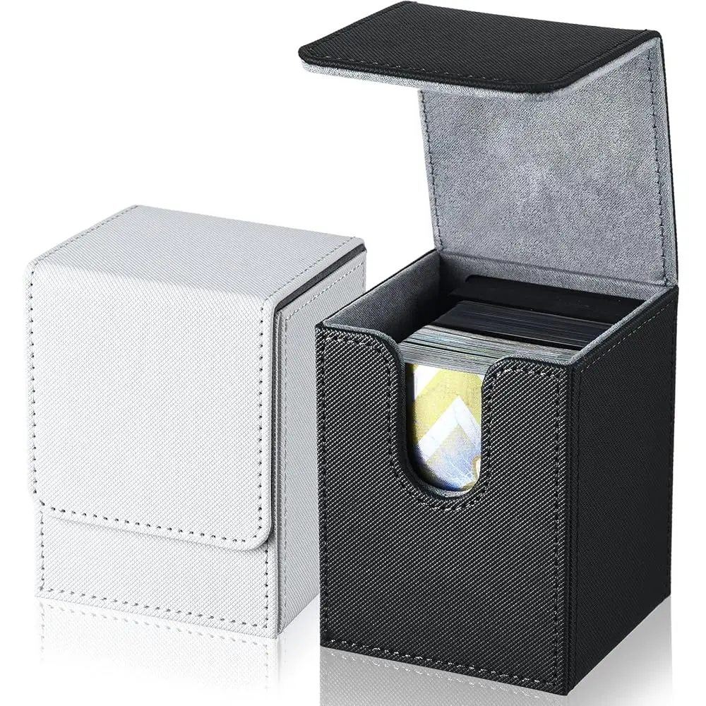 

2 Boxes Leather De Card Boxes Large Size Fit 100 Plus Sleeved Cards De Game For Collectible Playing Compatible With Mtg