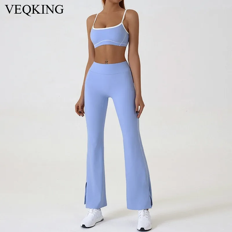 VEQKING New nude tight trousers sports suit spaghetti straps solid colour underwear suspenders yoga wear yoga pants