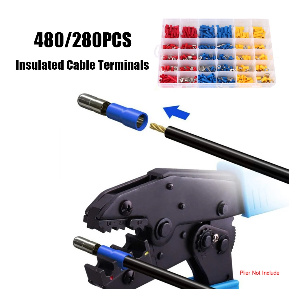 Electrical Wire Crimp Spade Butt Ring Lugs Fork Set 280/480PCS Insulated Cable Connector Rolled Terminals Assorted Kit