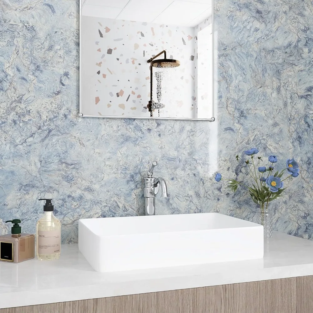 Papel de bancada de mármore azul, casca e bastão à prova d'água, 32x354 polegadas, revestimento decorativo autoadesivo para contadores de cozinha