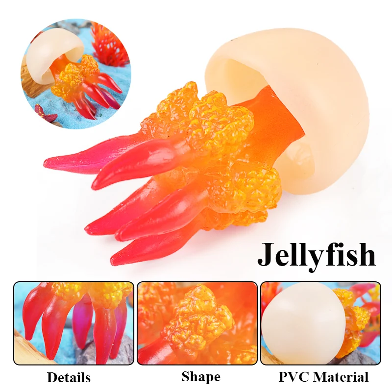 Oenux Ocean Animals Model Jellyfish Starfish Sea Anemone Coral Action Figures Aquarium PVC Miniature Educational Kids Toy Gift