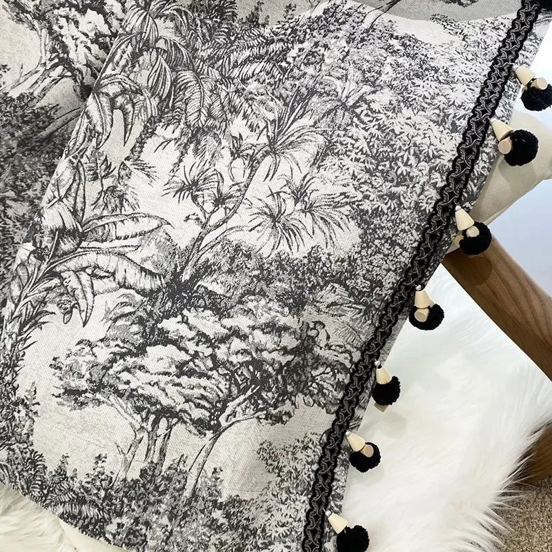 Beige Plant Jacquard Thickened Blackout Curtains for Living Room Bedroom French Window Balcony Customized Curtain Finished