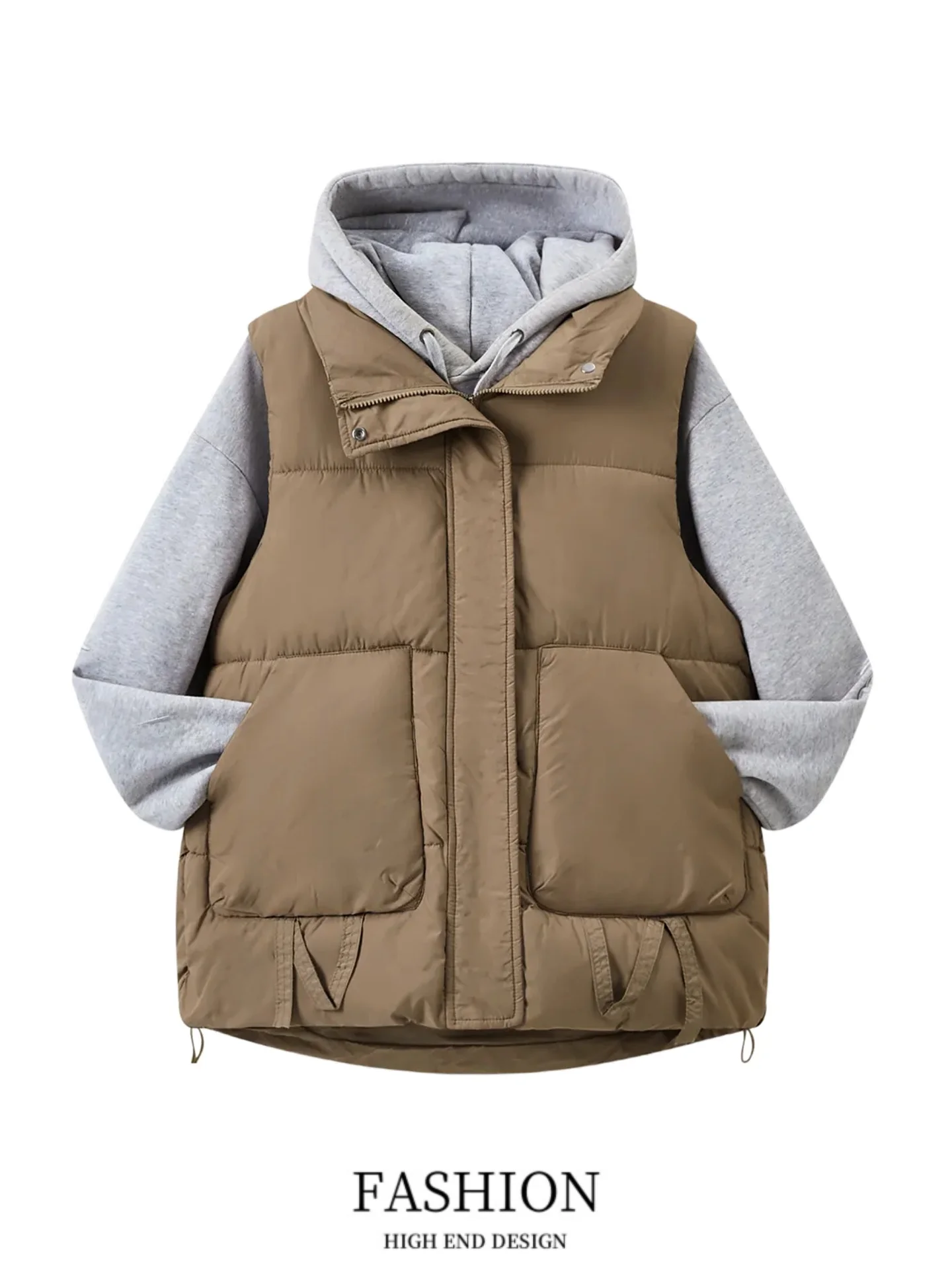 플러스 사이즈 스탠드 칼라 다운 코튼 베스트 여성용 가을 겨울 패션 루즈핏 다용도 어깨 패드 베스트 아우터웨어