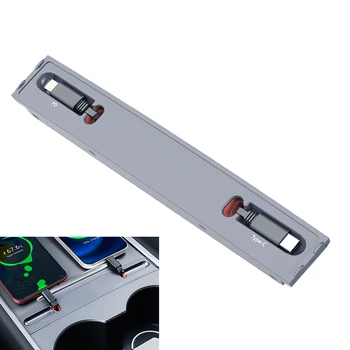 Chargeur USB de voiture avec câble rétractable, adaptateur de Console centrale USB 27W PD Type C QC 3.0, affichage numérique pour Tesla modèle 3 modèle Y