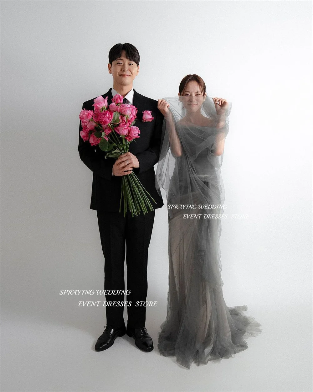 رش بسيط واحد الكتف الطية كوريا فساتين الزفاف طويلة حورية البحر البوق تول زي العرائس مشد صورة تبادل لاطلاق النار ستناء #2