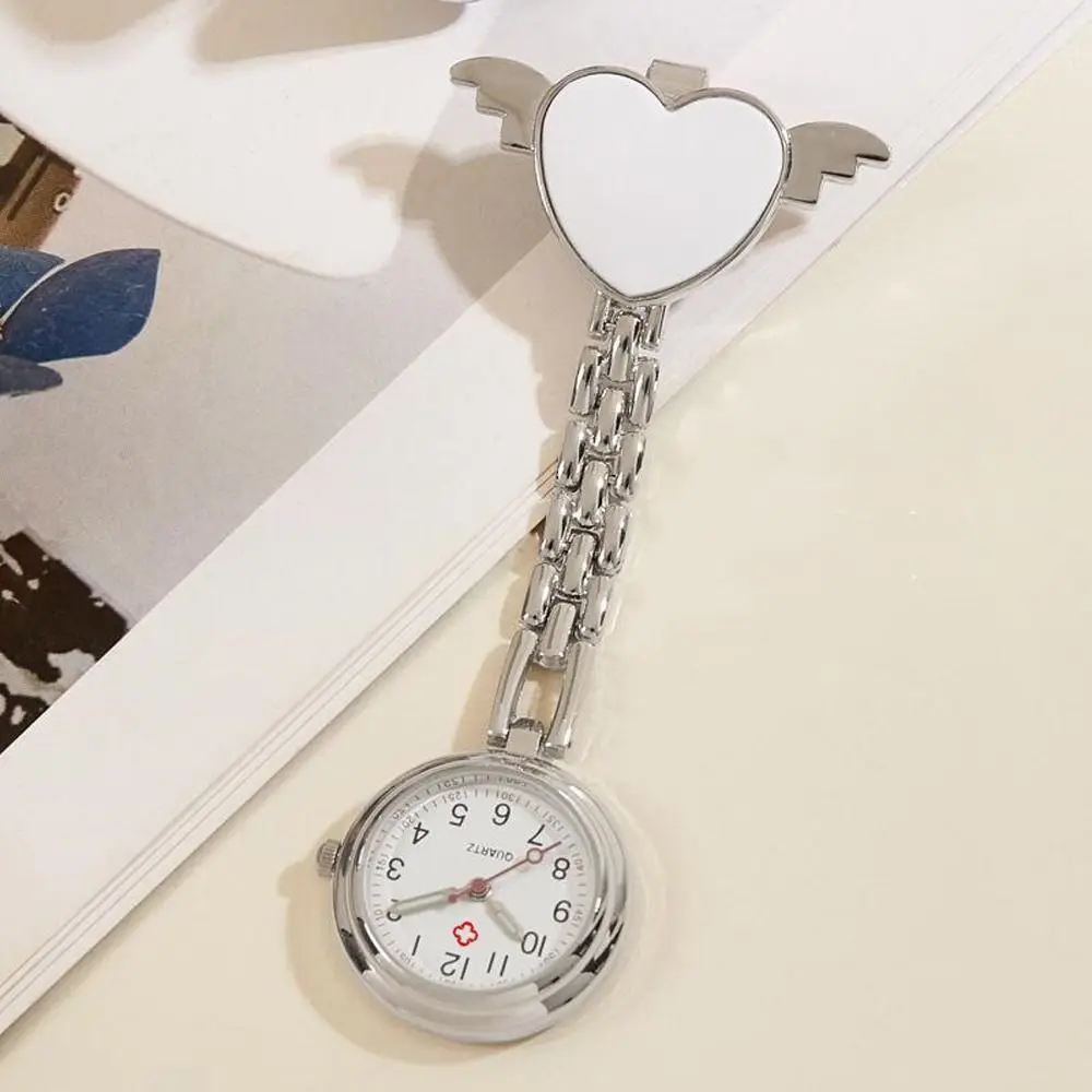 Portable Cute Women Watches Quartz Candy Color Wings Nurse Clip Watches Doctor Pocket Watches Hanging Watch Love Chest Watch