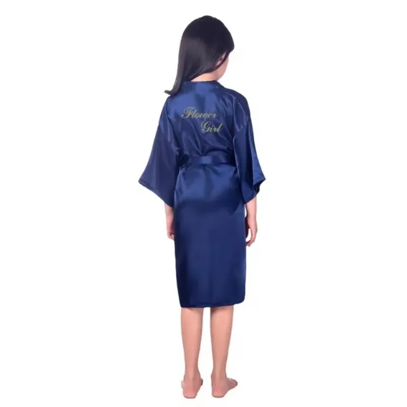 Flower Girl Gold Letter Robes Solid Satin Kids Kimono Children Bathrobes Wedding Party Spa Nightgown