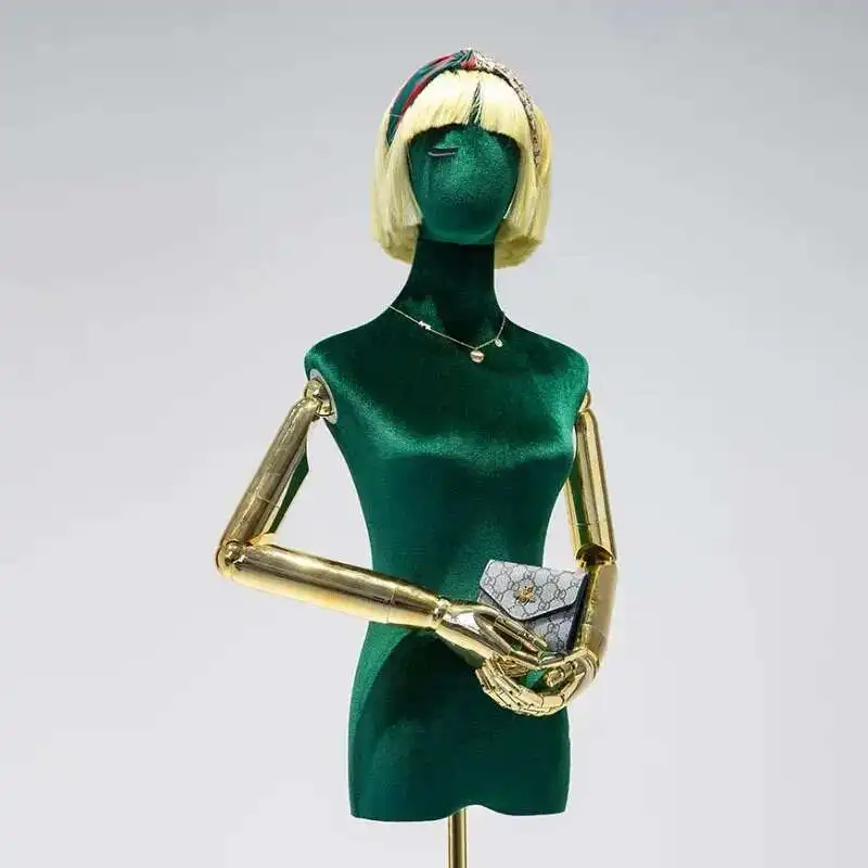 

Velvet Female Model Props Women's Clothing Mannequin Frame Window Doll Electroplating Arm Display Stand Adjustable Rack
