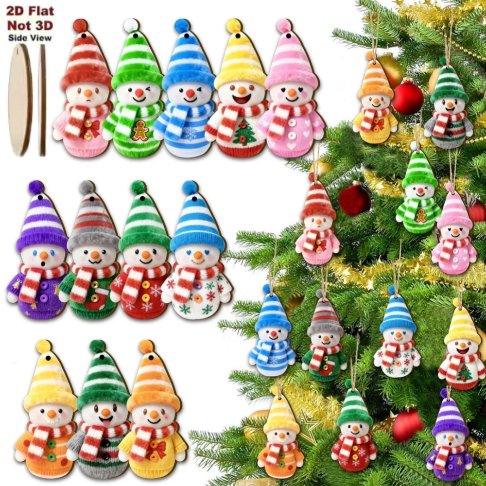 8/16/32 Pcs/set of Wooden Christmas Cartoon Snowman Pendants Christmas New Year Carnival Holiday Home Christmas Tree Decoration