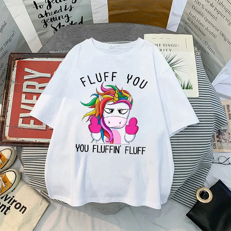 Funny Fluff You You Fluffin Fluff Unicorn Rainbow T Shirt Lady Short Sleeve Tee Female Summer Tops Womens T-shirt Unicorn Tshirt