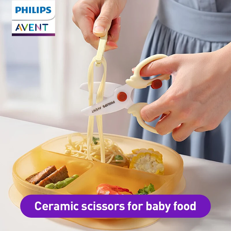 

Детские ножницы для прикорма Avent с безопасными закругленными лезвиями и защитой от детей - портативный измельчитель для детского питания с контейнером для хранения