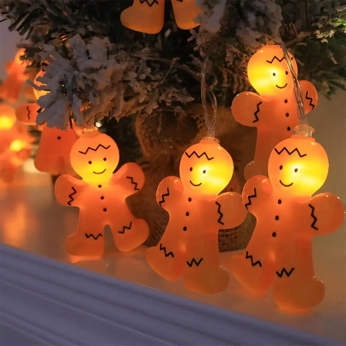 1pc 10/20 LED Ginger Bread Christmas LED String Lights Battery Powered Cute Men Women Ginger Bread Fairy Lamp For Bedroom Decor