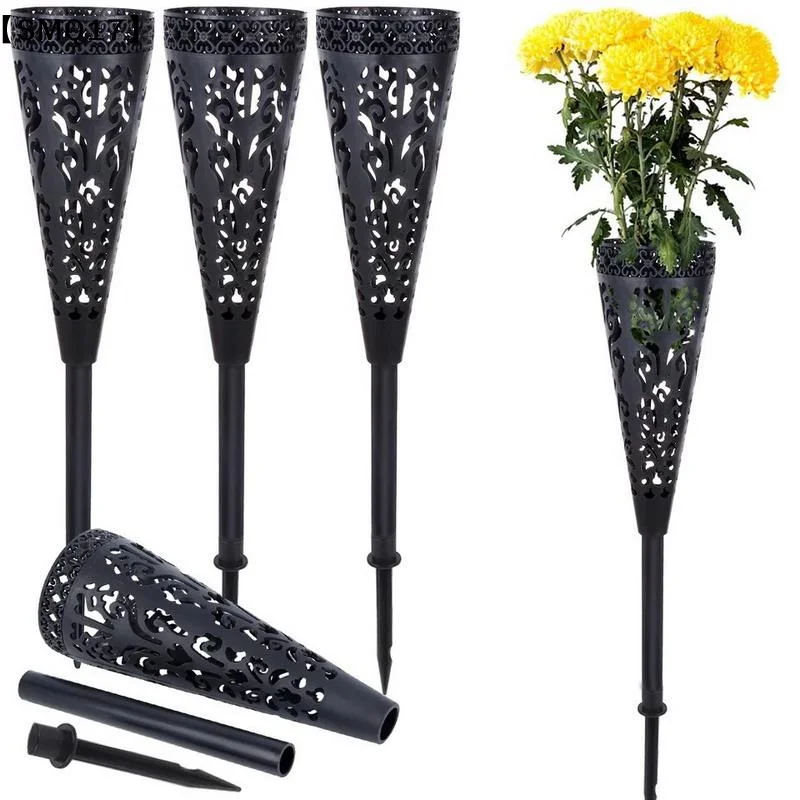 1/2/4Pcs Memorial Cemetery Vases With Stake Grave Flower Holder Outdoor Tombstone Decoration Artificial Flowers For Graves【SMQ】