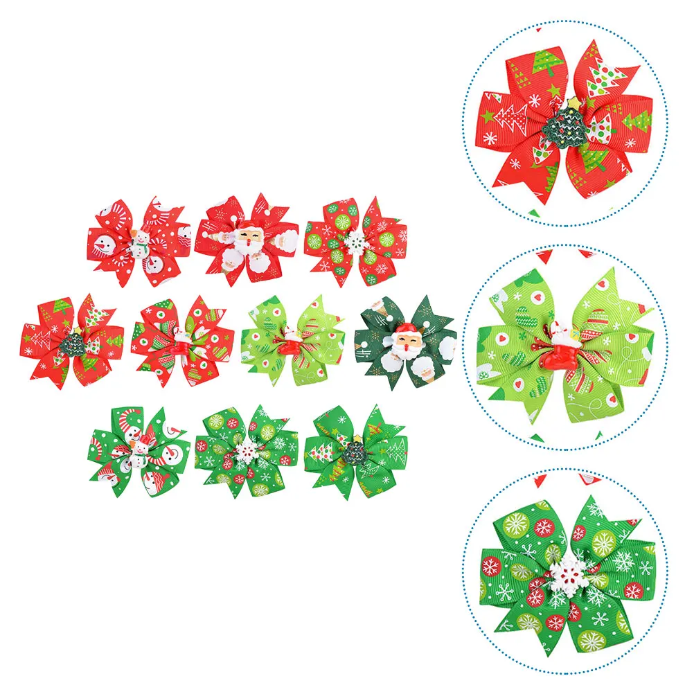 

10Pcs Bright Color Bow Hair Barrettes Christmas Kids Hair Clips Baby Girls Toddler Hairpins Xmas Celebration Barrettes