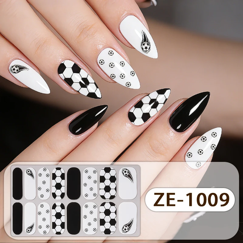 16Tips Full Cover Nail Stickers Soccer Football Nail Polish Strips Long-Lasting Self Adhesive Nail Art DIY Manicure Decoration