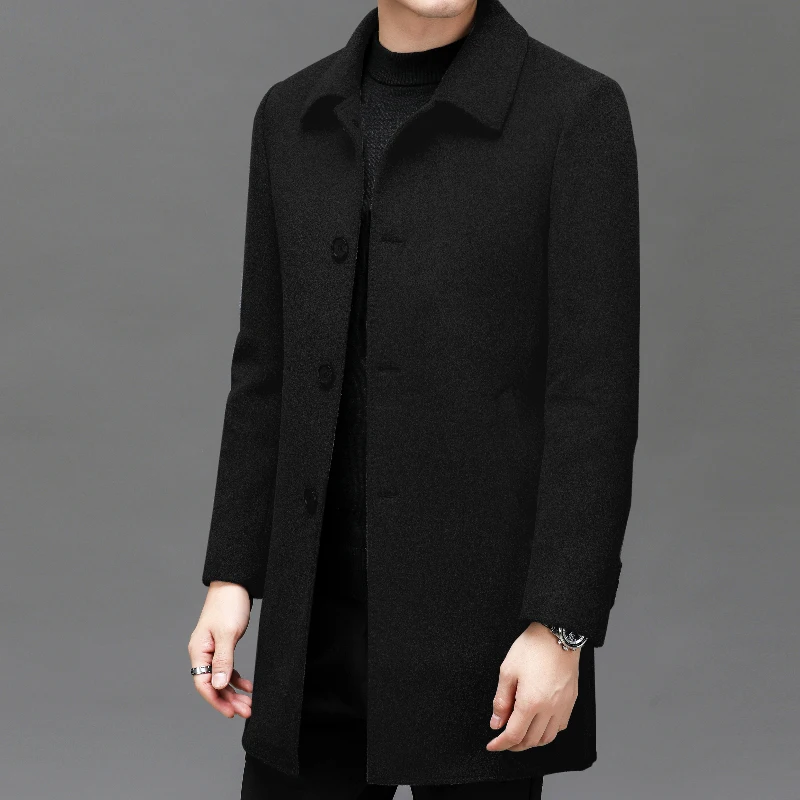 Winter Autumn Man Black Gray Cashmere Wool Coat With Detachable Puffer Lining Design Overcoat Sheep Elegant Wool Classic Outfits