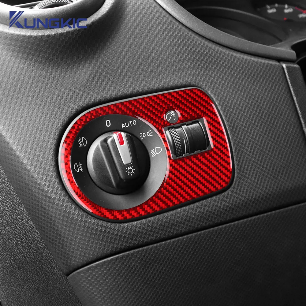 Real Soft Carbon Fiber Sticker For Seat Leon 2005 2006 2007 2008 2009 2010 2011 2012 LHD RHD Car Headlight Switch Frame Trim view 2
