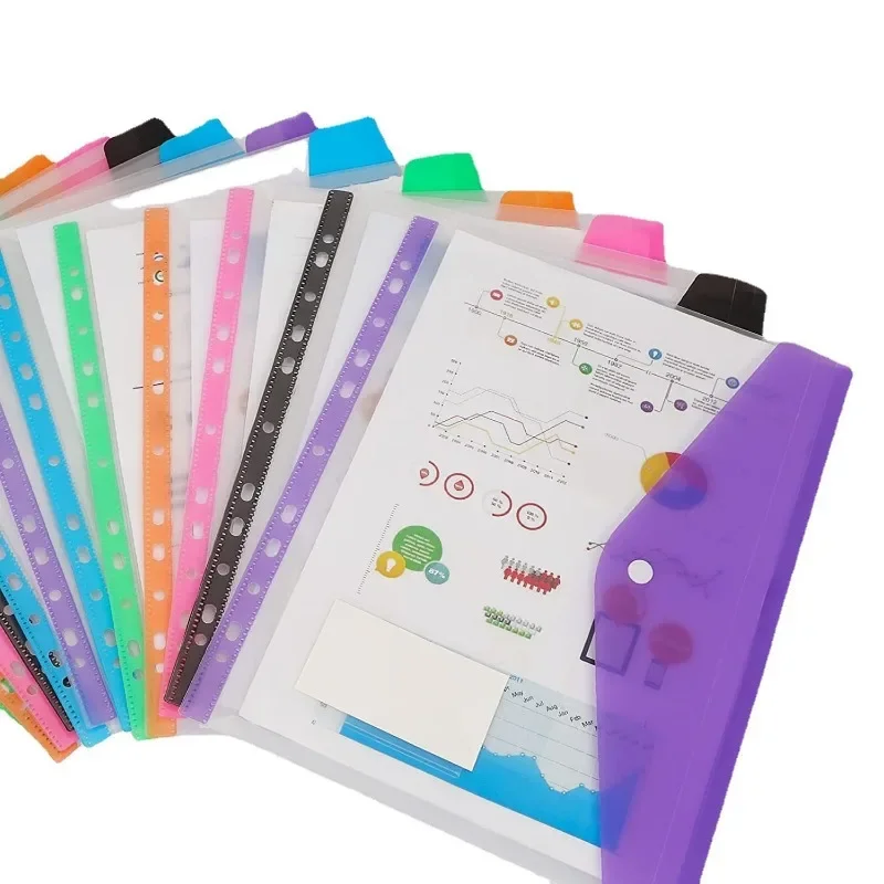 

Office School Document Pouch Transparent Expandable Plastic Envelopes for 2 3 4 Ring Binder with Snap Button Label