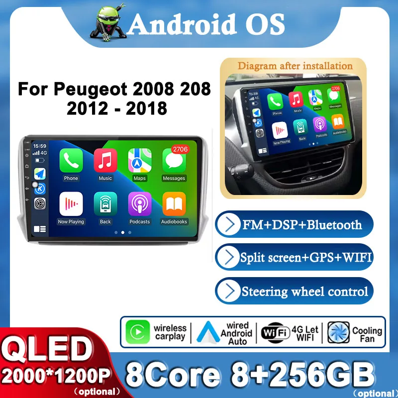 

Wireless Carplay Android 14 For Peugeot 2008 208 2012 - 2017 2018 Car Multimedia Player DSP Stereo GPS Navi Touch Screen 4G BT