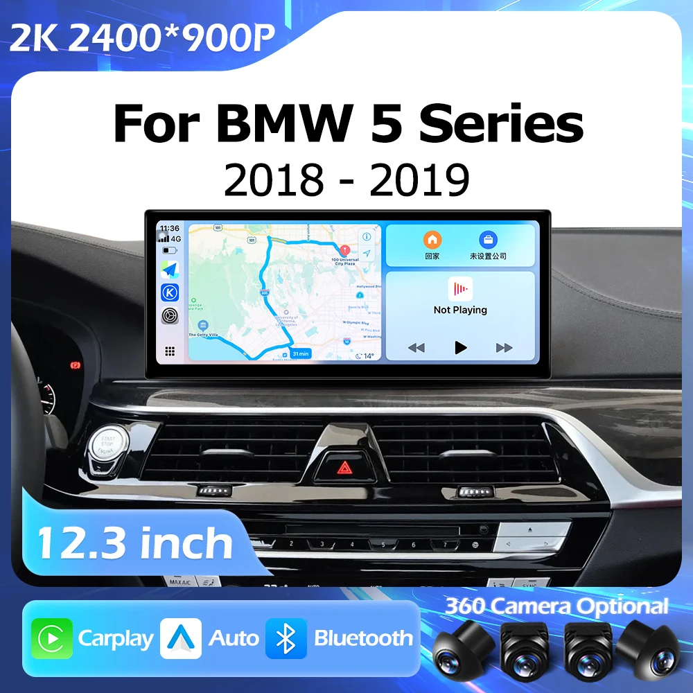 Android OS 12.3 inch For BMW 5 Series F10 F11 2018-2019 EVO Lntelligent Right Angle Touch Screen GPS Auto Carplay BT WIFI 4G