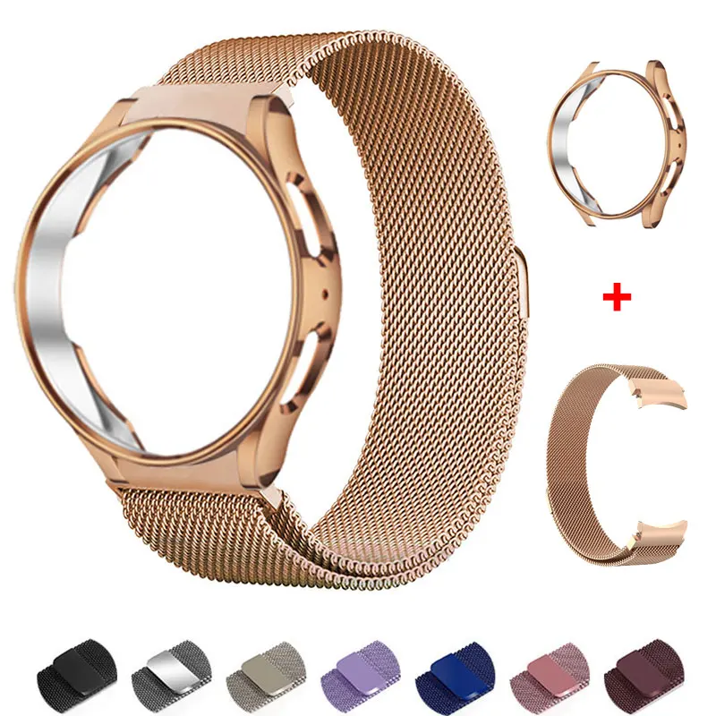 Case+Strap For Samsung Galaxy Watch 6/5/4/Classic 44mm 40mm 47 43mm No Gaps Metal Bracelet Milanese Loop Galaxy Watch 5 Pro Band